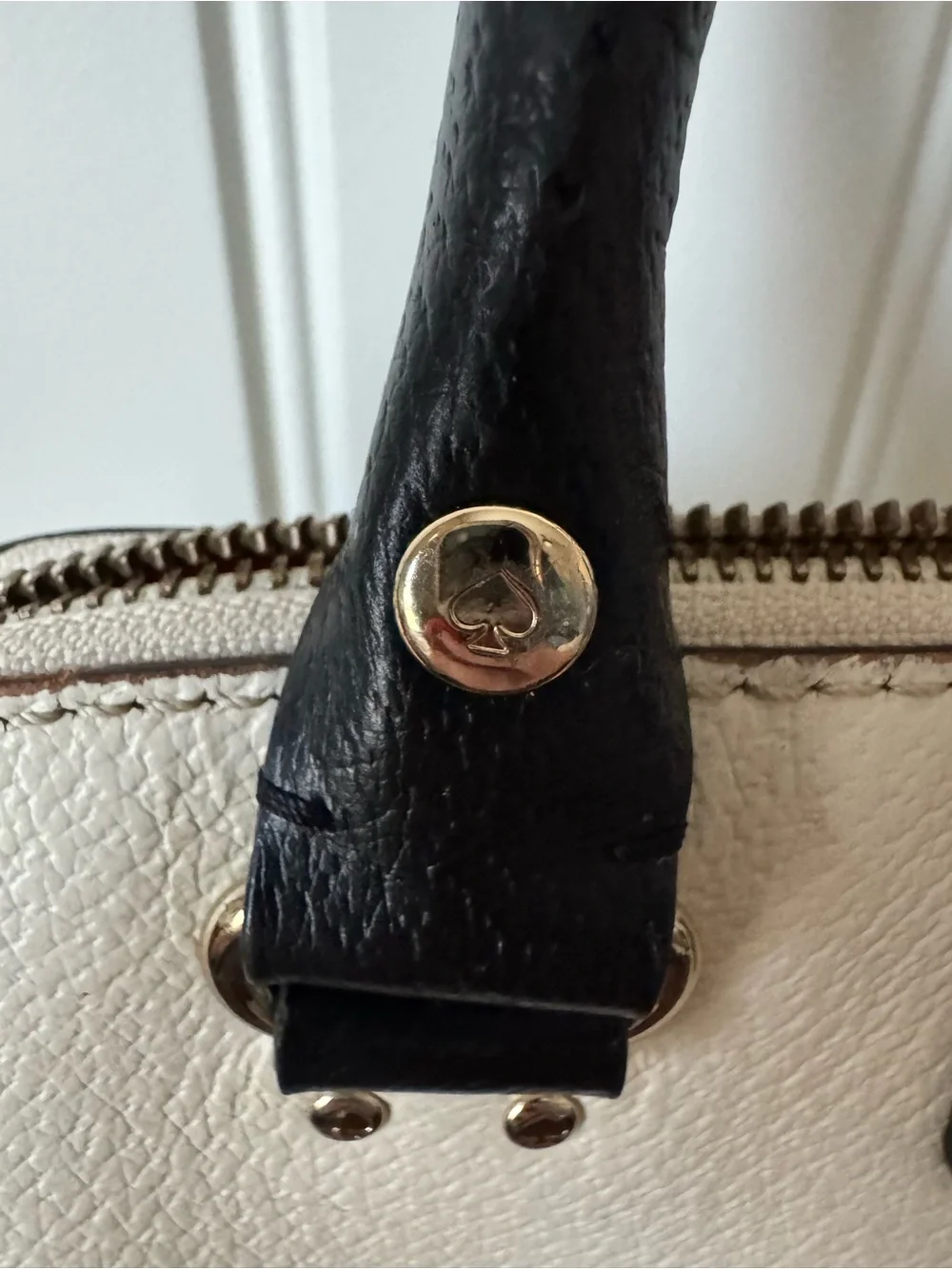 Kate Spade Two Tone Leather Dome Satchel Black Cream Handbag